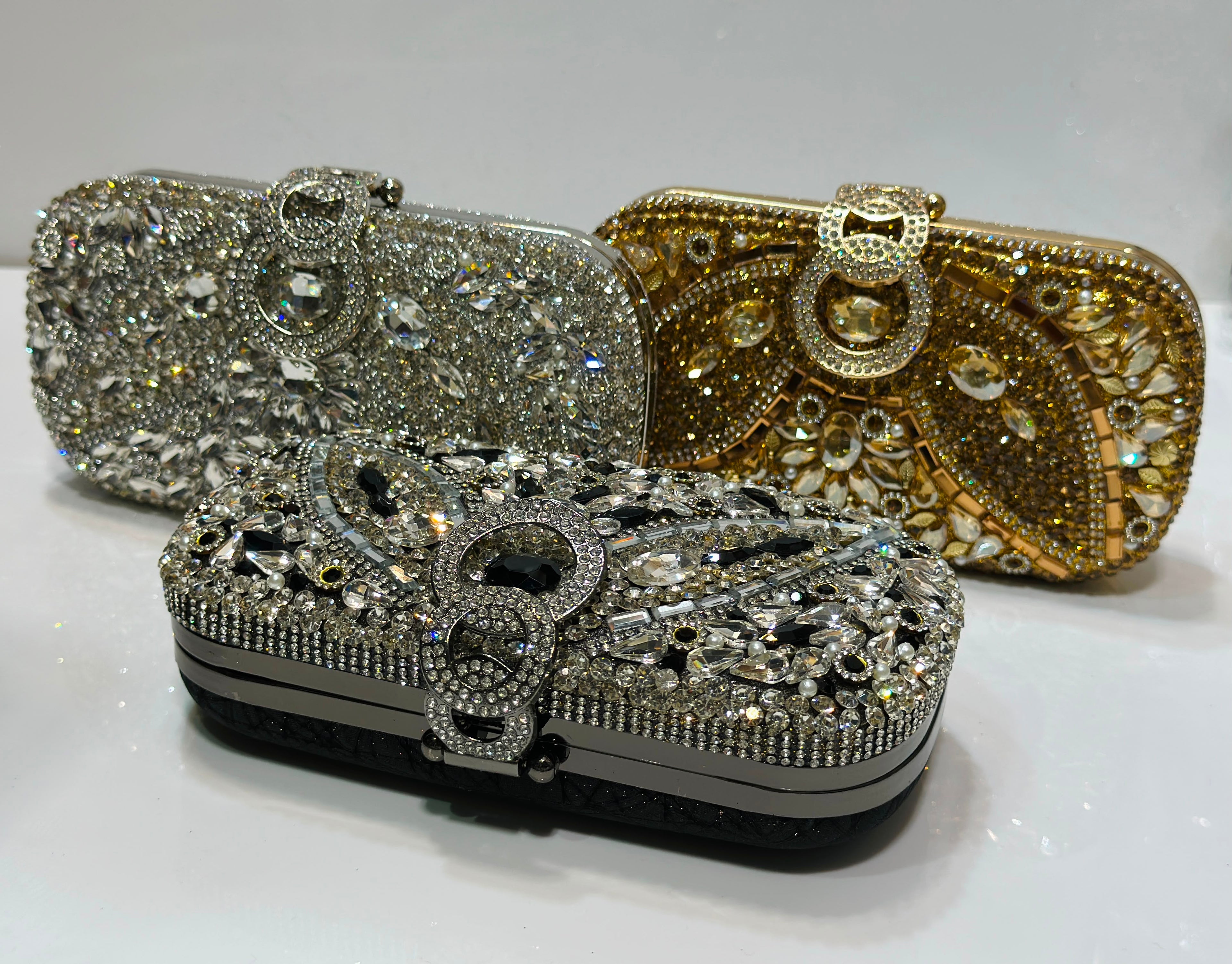 Luxury geometric crystal bridal box clutch for women