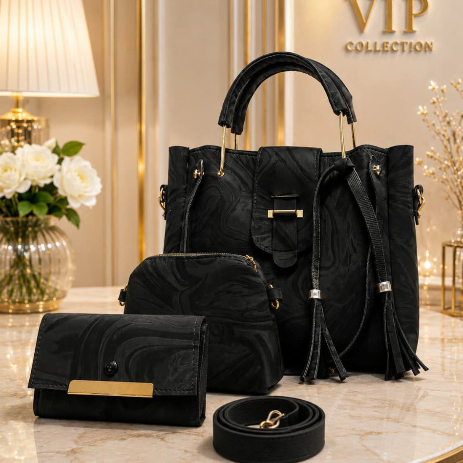 Luxury marbled design 4-piece women's handbag and clutch set by Rivaalane