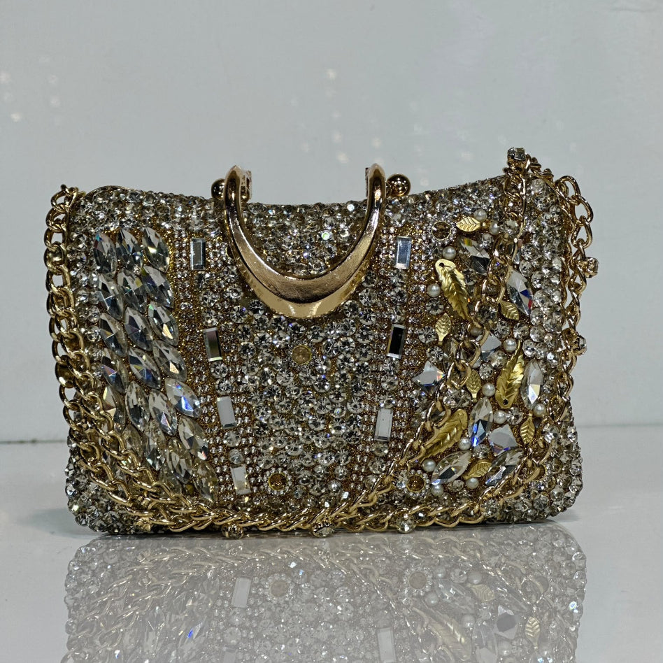 Luxury metallic handbag with sparkling embellishments for women
