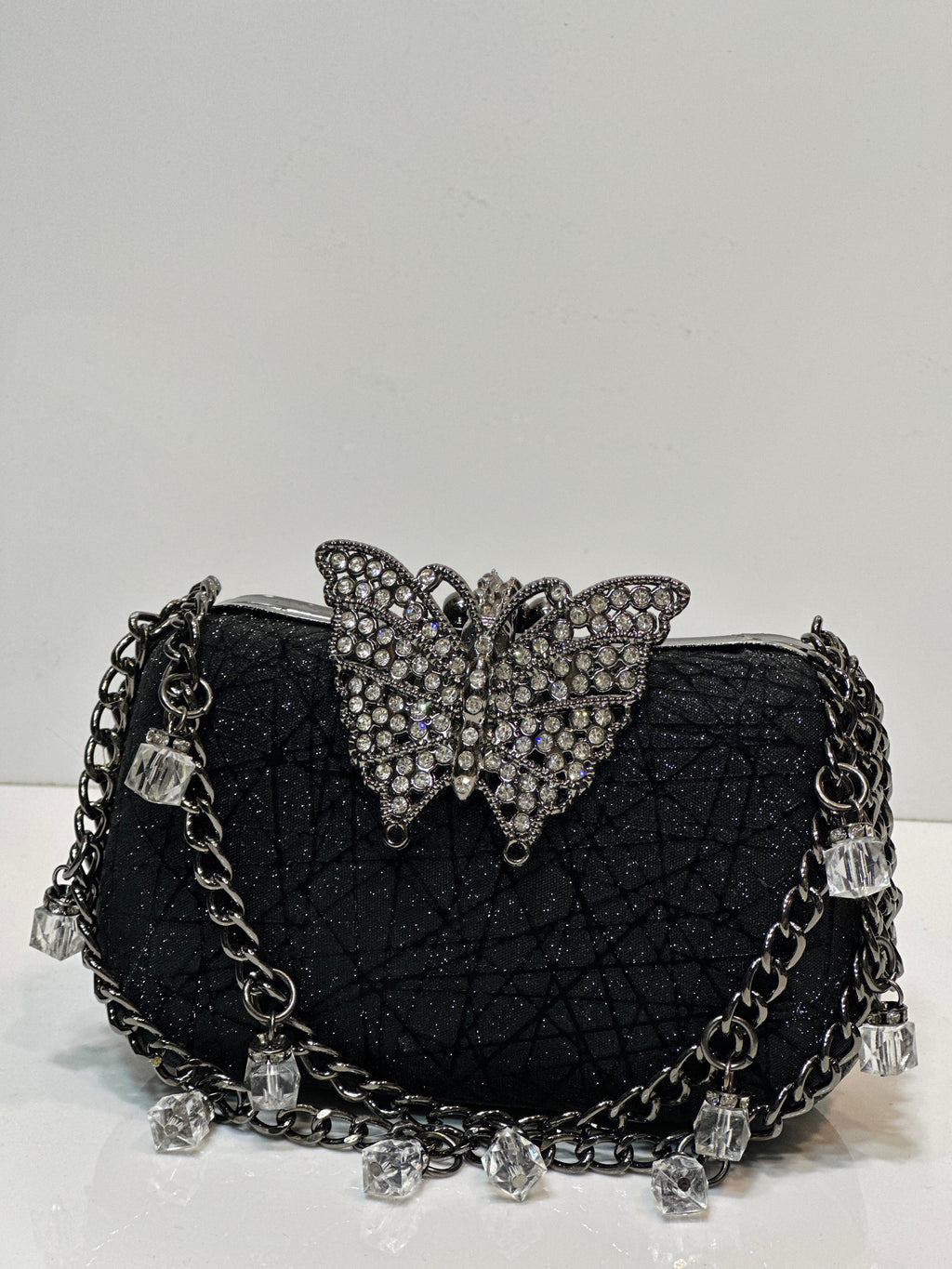 Luxury shimmer clutch with gold chain strap