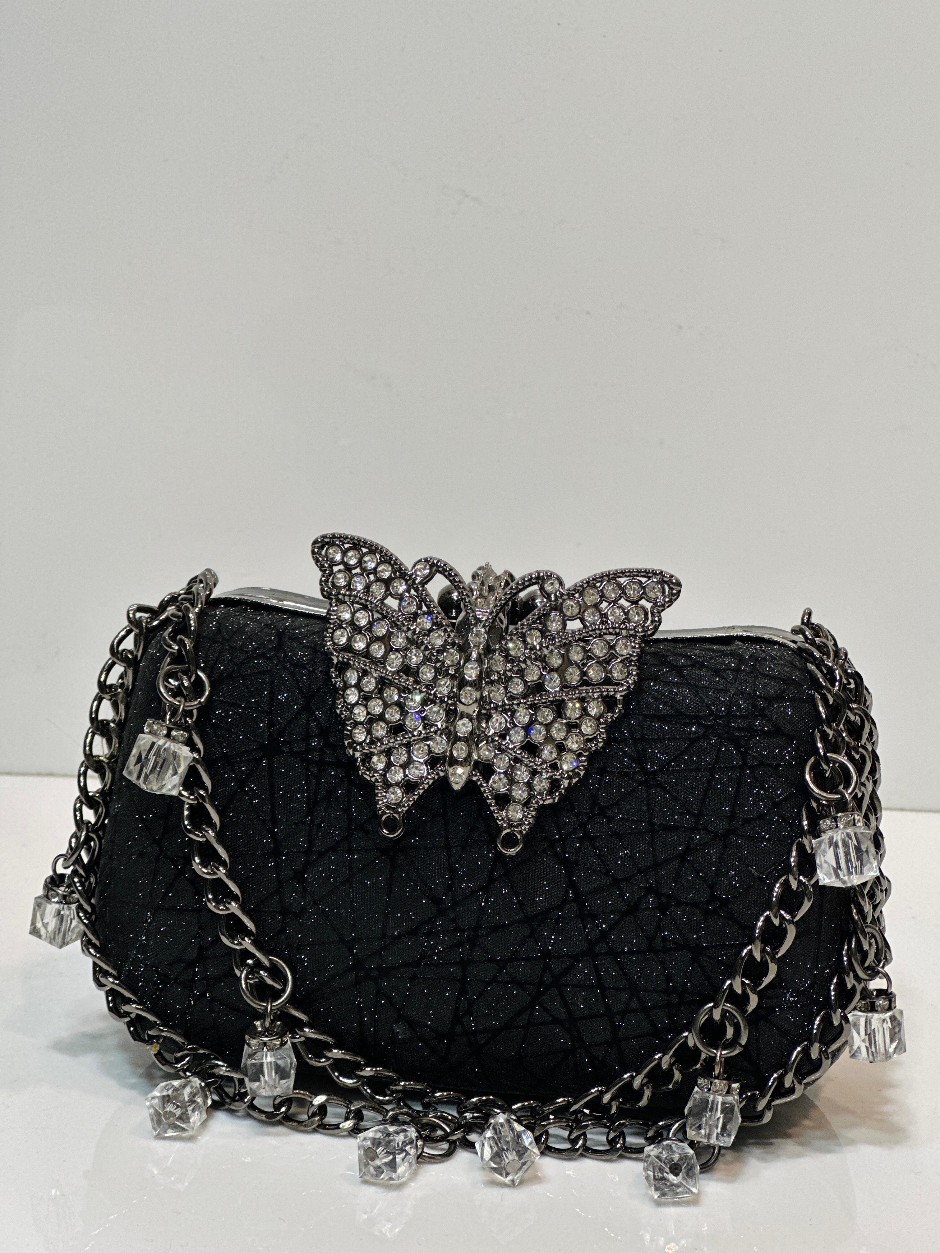 Luxury shimmer clutch with gold chain strap
