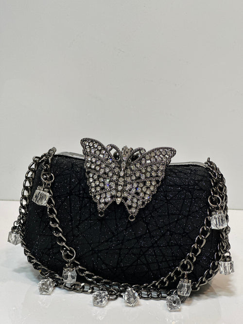 Luxury shimmer clutch with gold chain strap