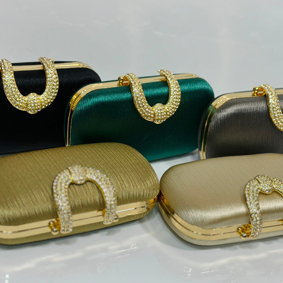 Luxury textured hard case clutch bag for women with crystal embellished top handle