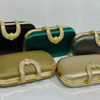 Luxury textured hard case clutch bag for women with crystal embellished top handle
