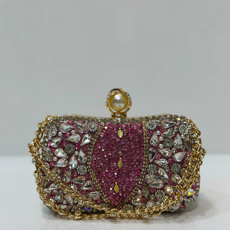 Luxury wedding box clutch with detachable chain strap