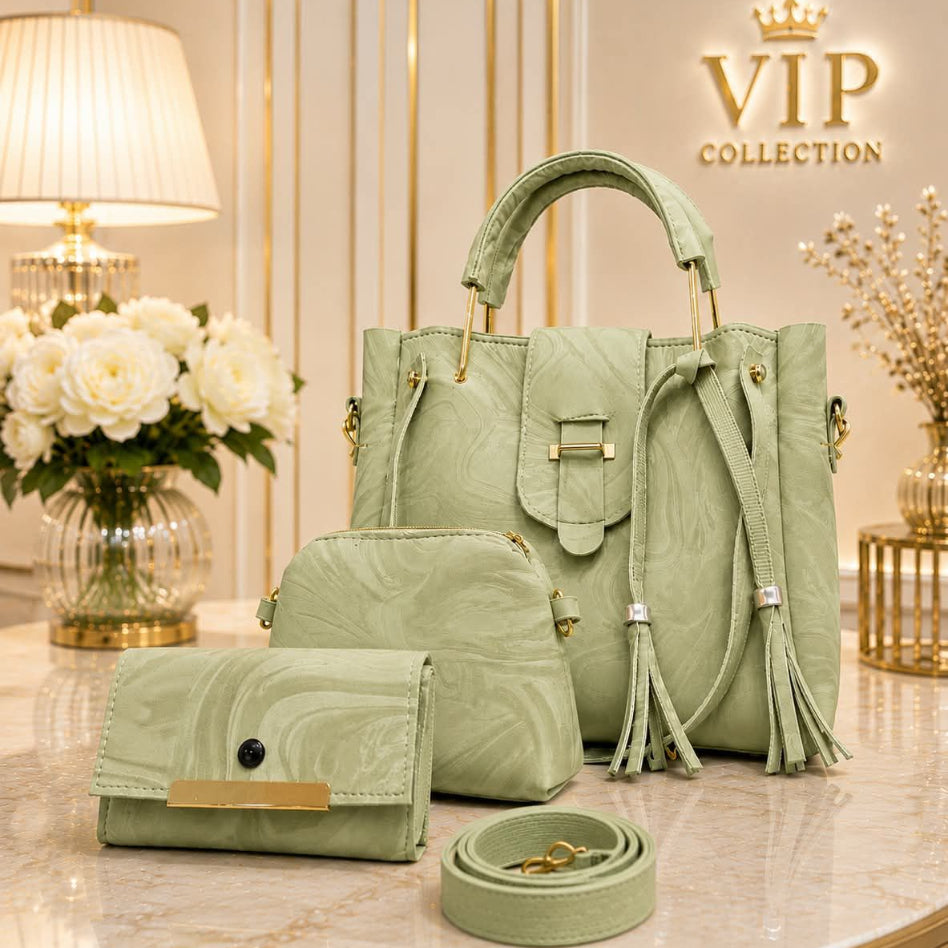 Marbled pattern handbag and clutch set for women