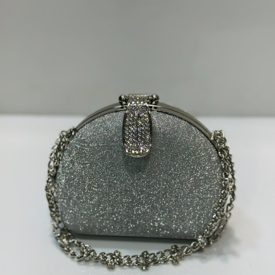 Mini hardcase shoulder bag with rhinestone clasp and chain strap