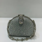 Mini hardcase shoulder bag with rhinestone clasp and chain strap