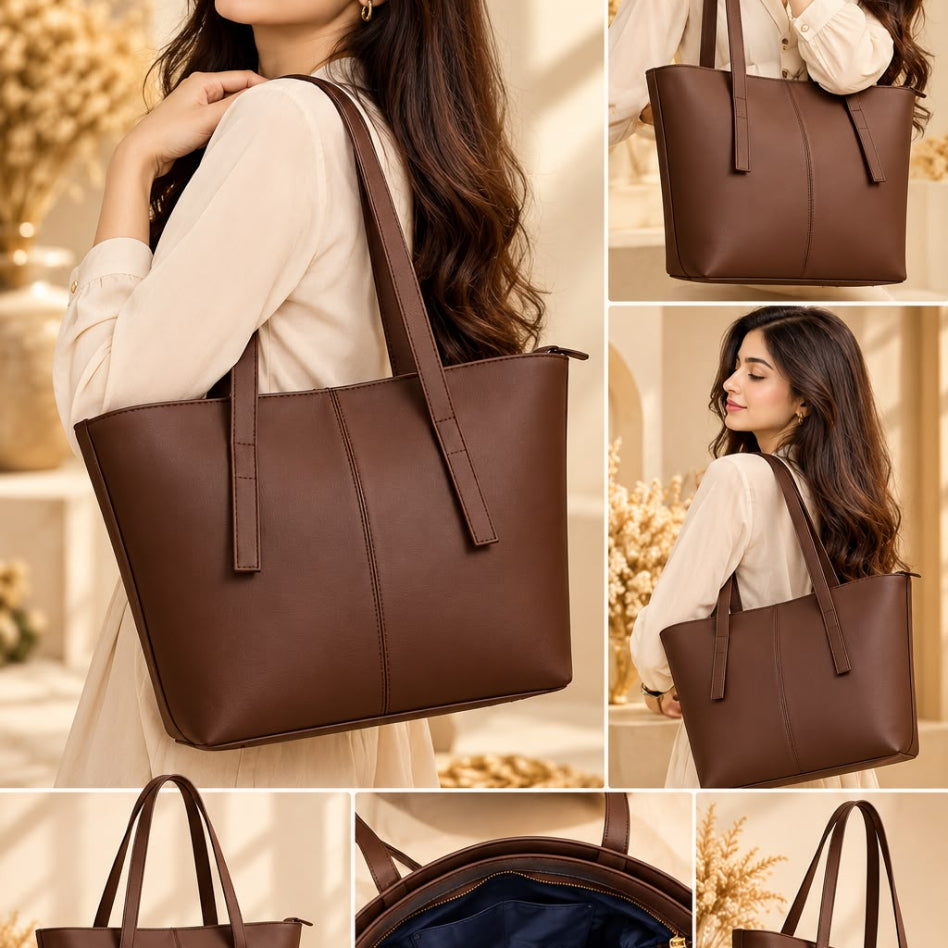 Minimalist structured tote bag with matching pouch and wallet by Rivaalane