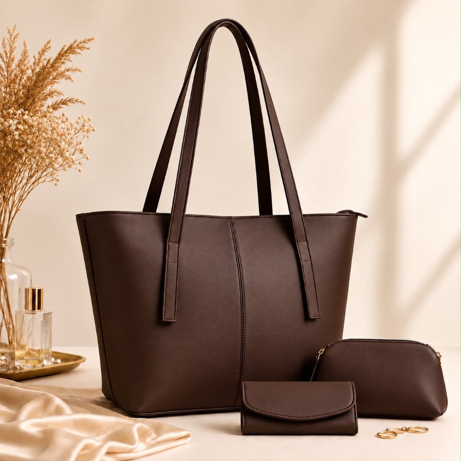 Minimalist tote bag set with matching pouch and wallet