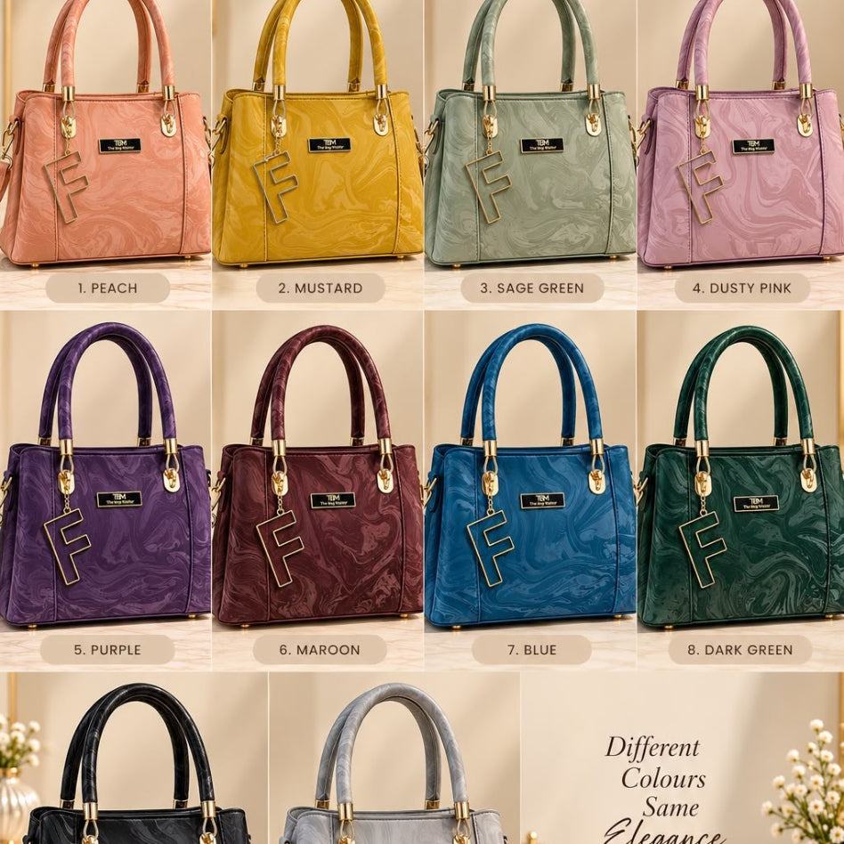 Modern women's handbag with marbled pattern