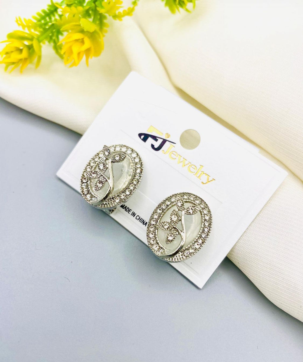 Oval crystal statement stud earrings for women