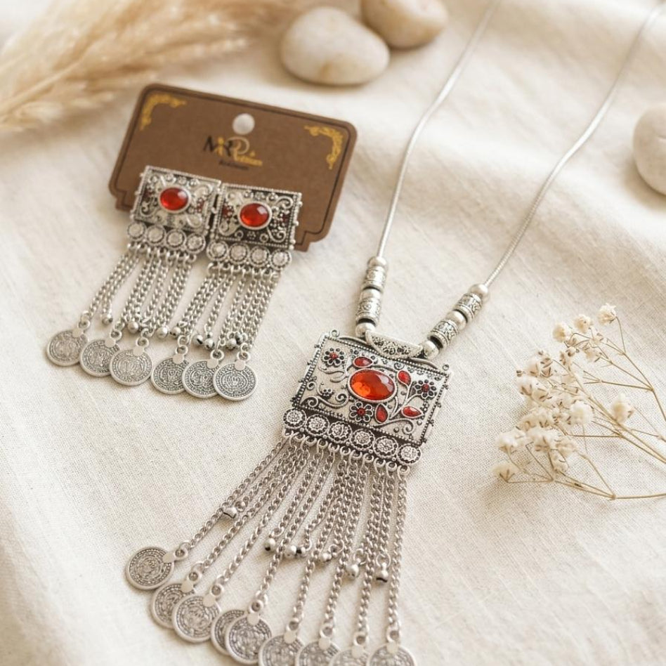 Oxidized-look ethnic necklace set for traditional outfits