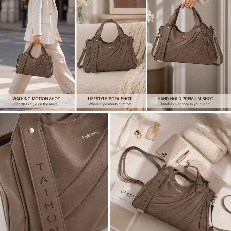 Pleated Soft Leather Tote & Crossbody Bag for Women | Rivaalane