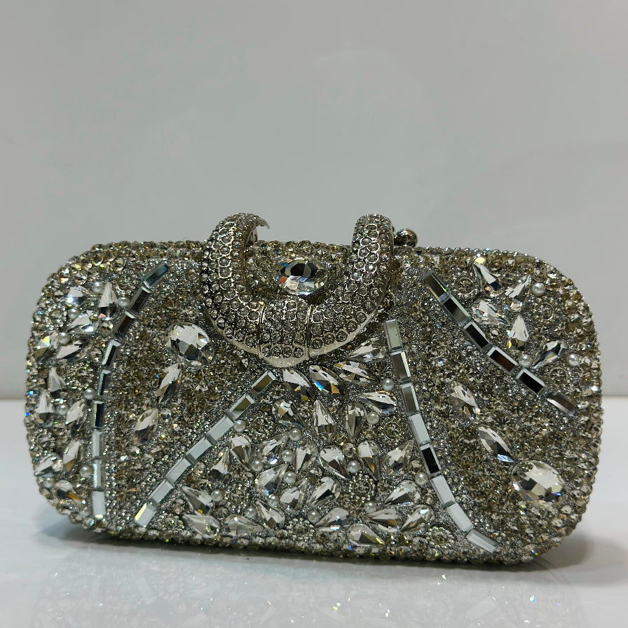 Premium Silver Crystal Evening Clutch Bag for Women with Sparkling Rhinestone Design