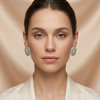 Premium oval stud earrings with leaf detailing