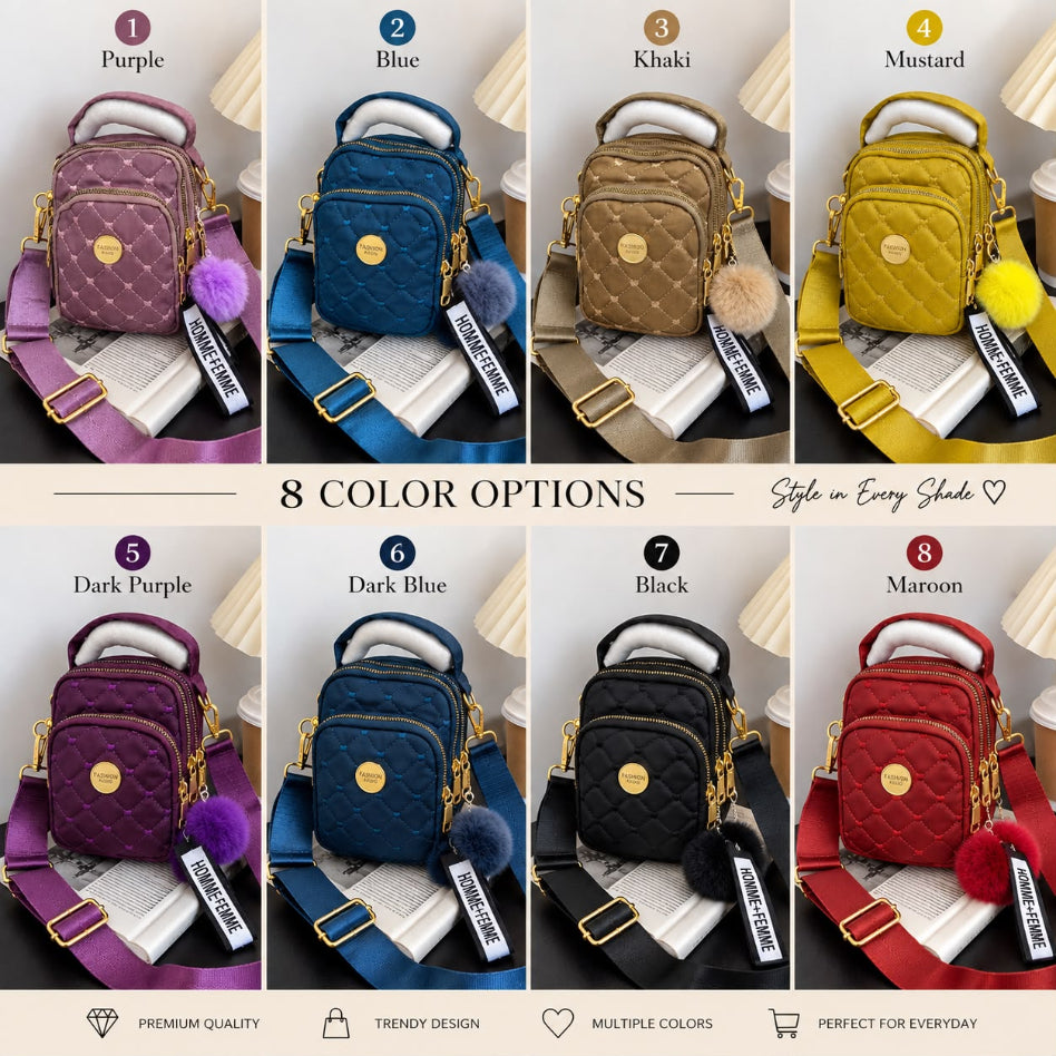 Quilted casual backpack with top handle and gold hardware