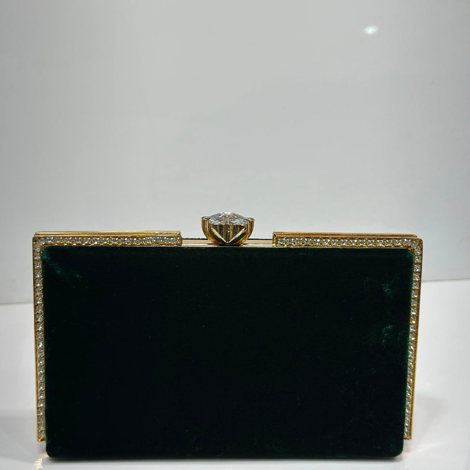Rhinestone embellished velvet evening clutch purse for women
