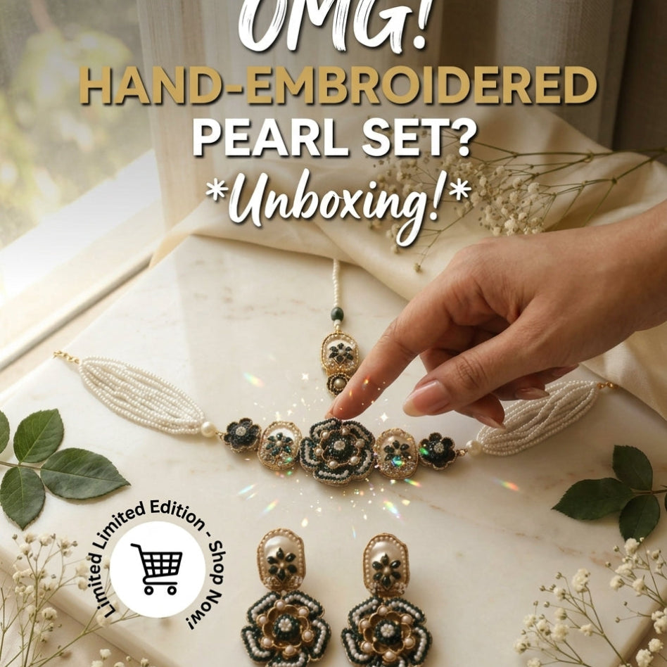 Rivaalane Manjus hand-embroidered pearl choker set with maang tikka