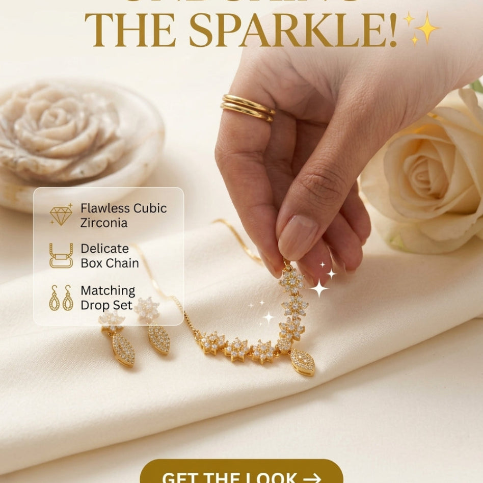 Rivaalane floral sparkle zirconia necklace and earring set