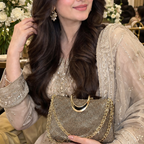 Rivaalane luxury rhinestone clutch bag with gold-tone handle