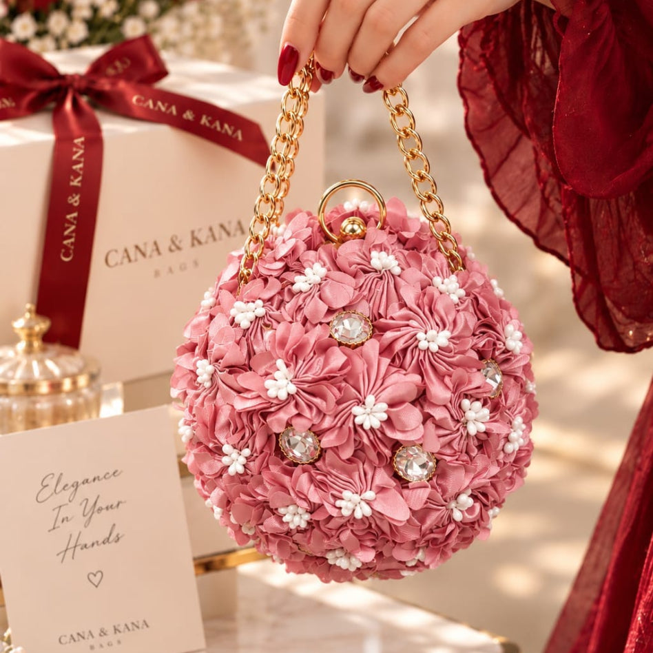 Round potli style handbag for Pakistani wedding and festive wear