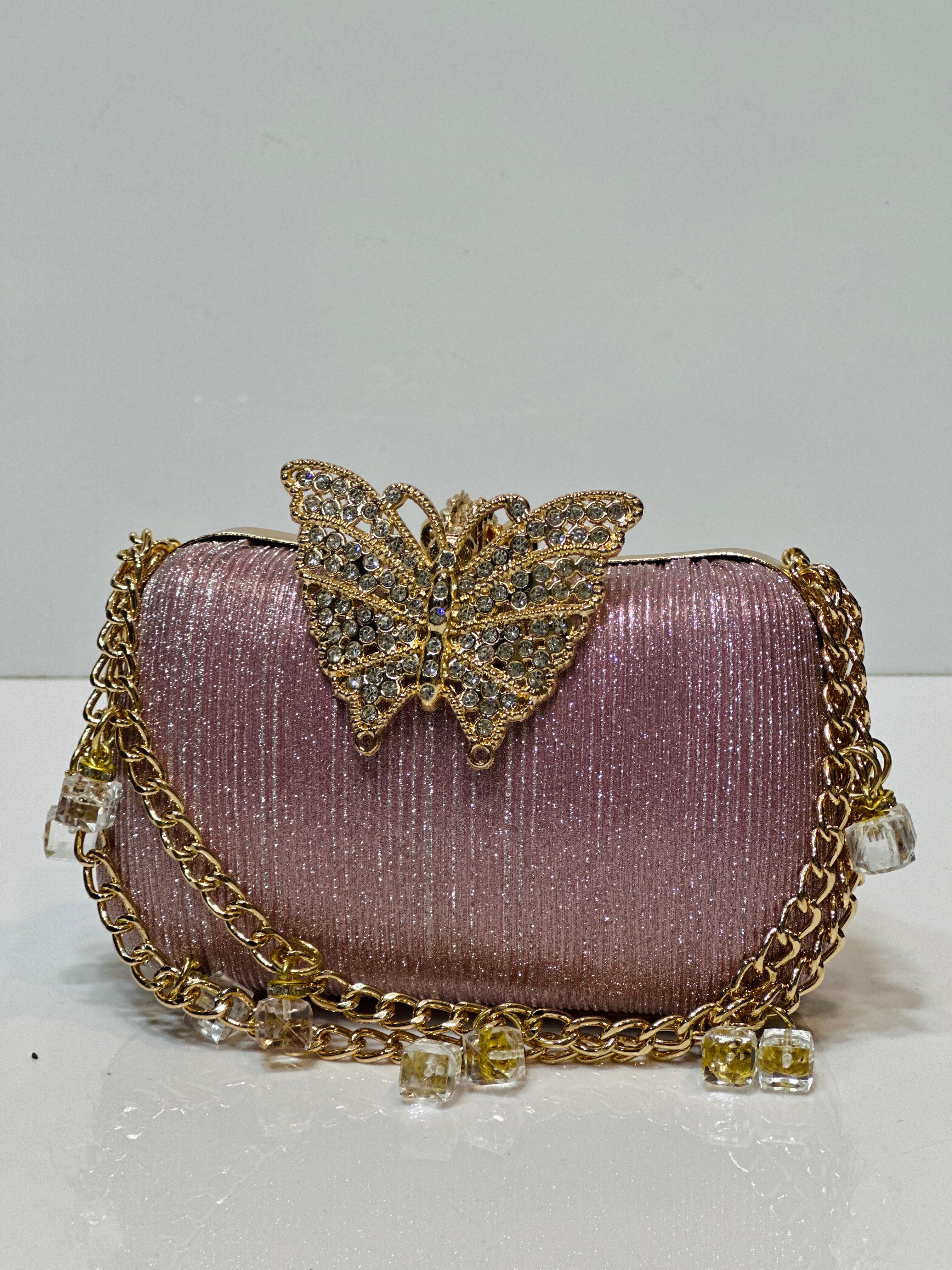 Shimmer evening purse with gold chain strap