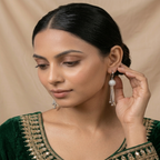 Silver crystal sphere tassel earrings for women with huggie hoop clasp