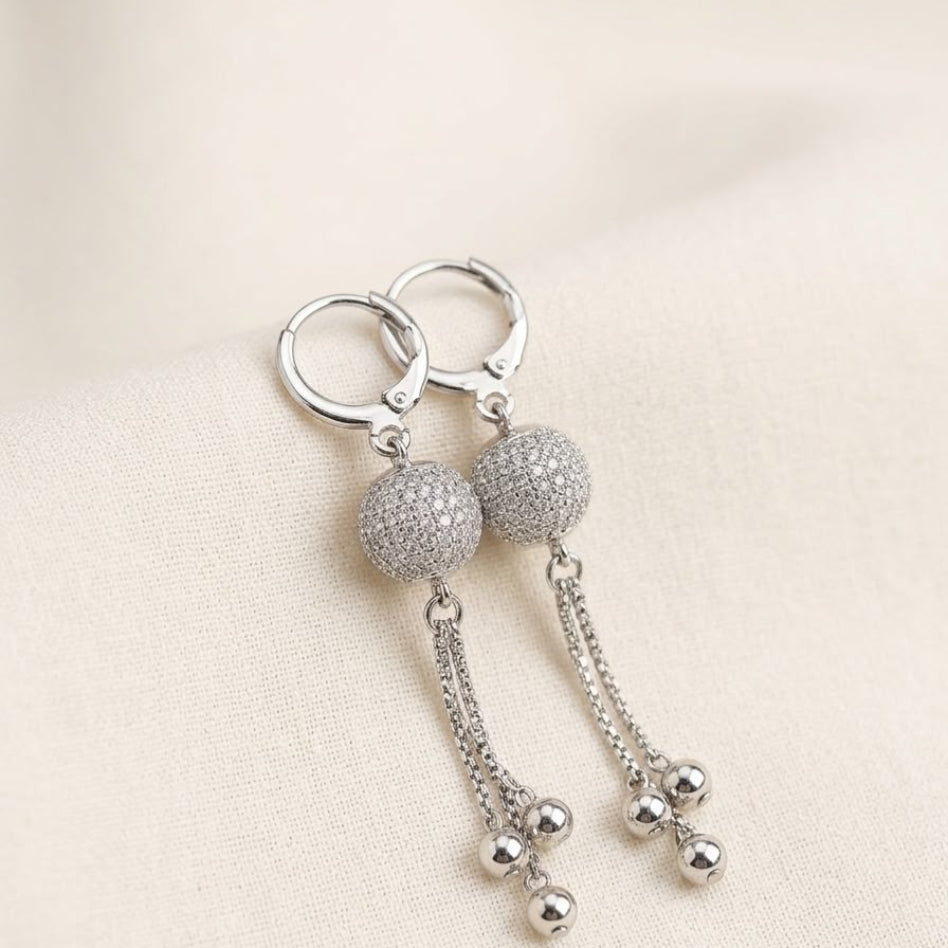 Silver crystal tassel drop earrings for wedding and party wear