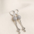 Silver crystal tassel drop earrings for wedding and party wear