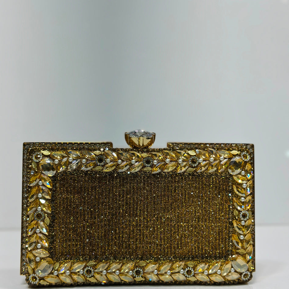 Sparkling floral crystal formal clutch purse for women