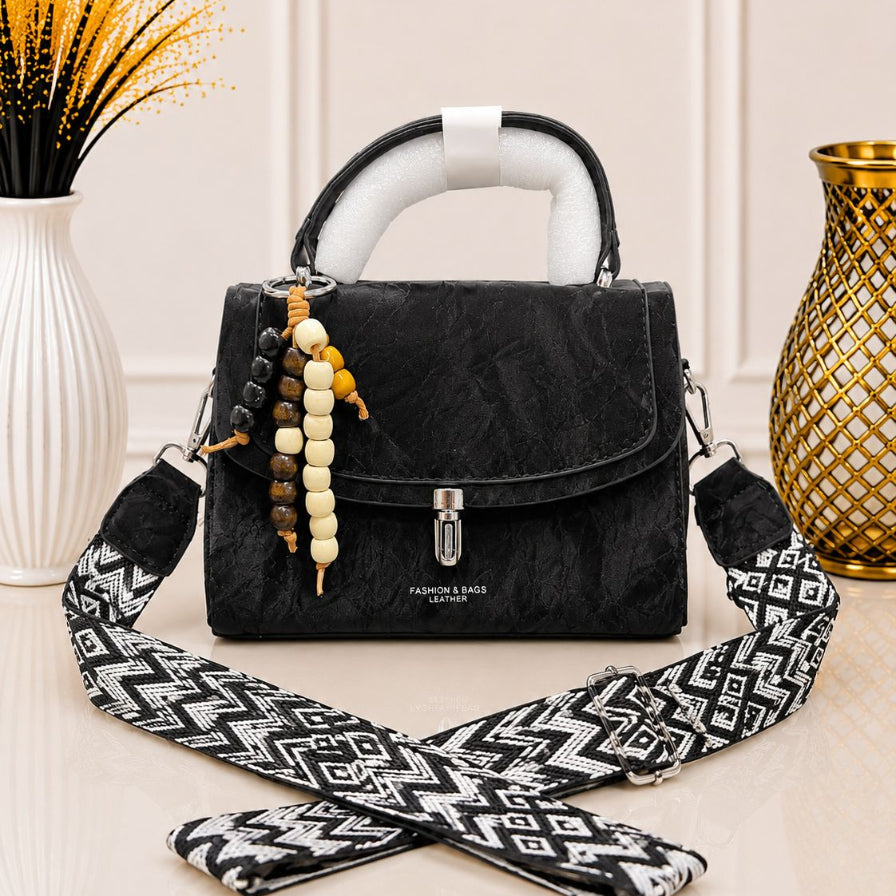 Structured Leatherette Crossbody Handbag with Top Handle