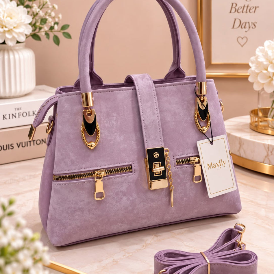 Structured fashion handbag with front zip pockets for women