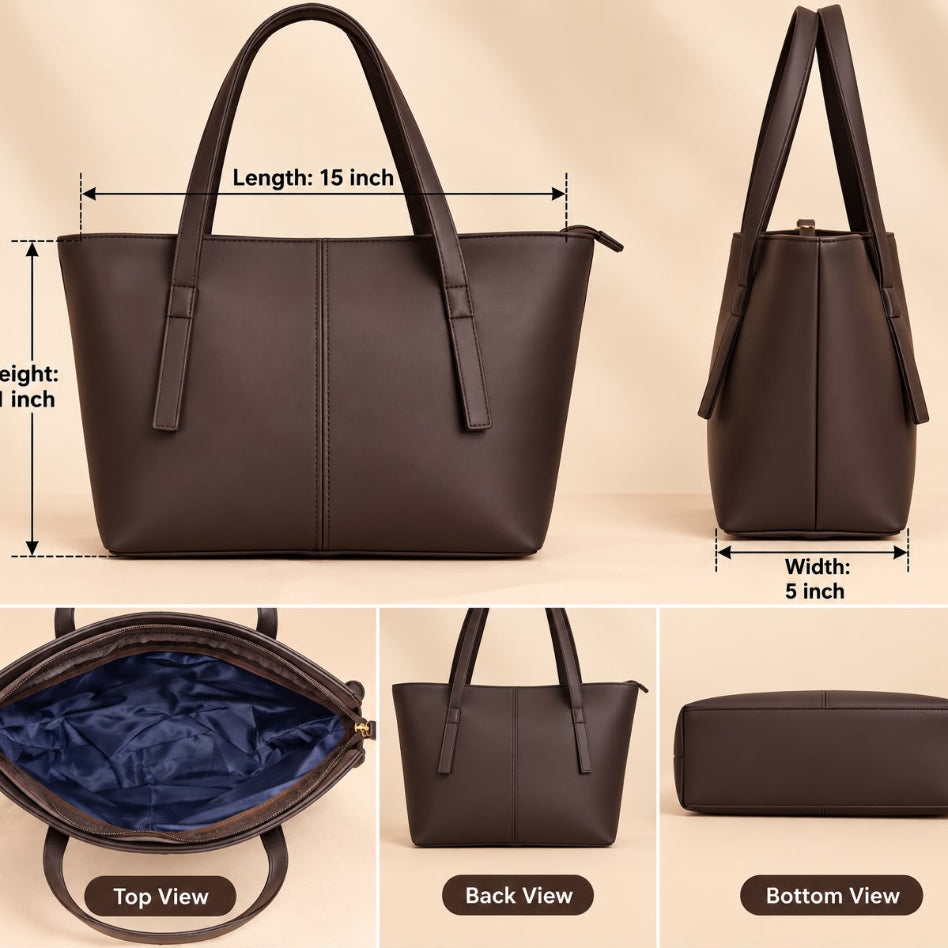 Structured tote handbag with matching pouch