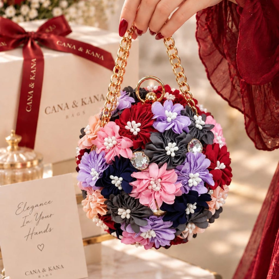 Stylish floral evening bag for Mehndi, weddings and special occasions