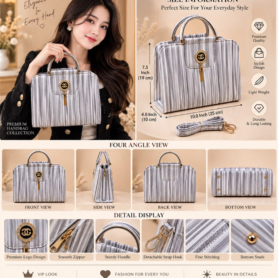 Stylish striped women's handbag with tassel detail