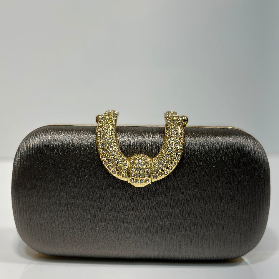 Textured hard case bridal clutch bag with crystal top handle