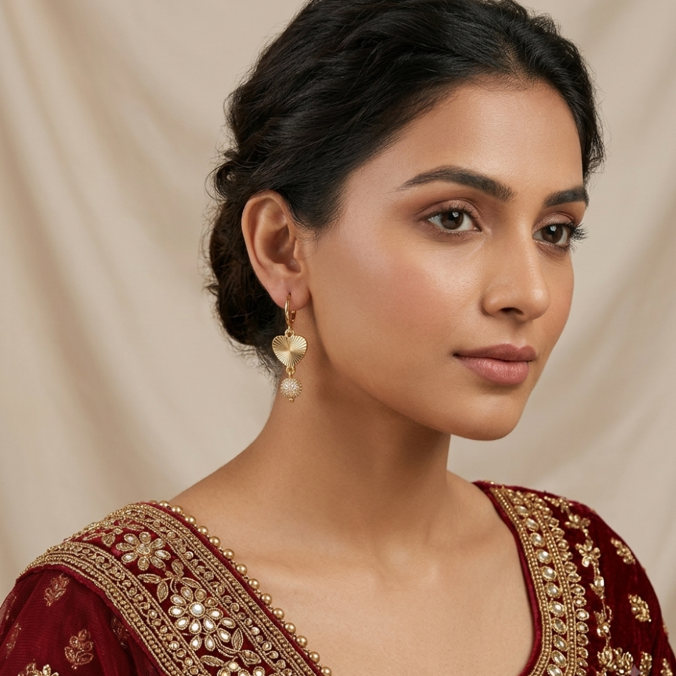 Textured heart dangle earrings for wedding and party wear