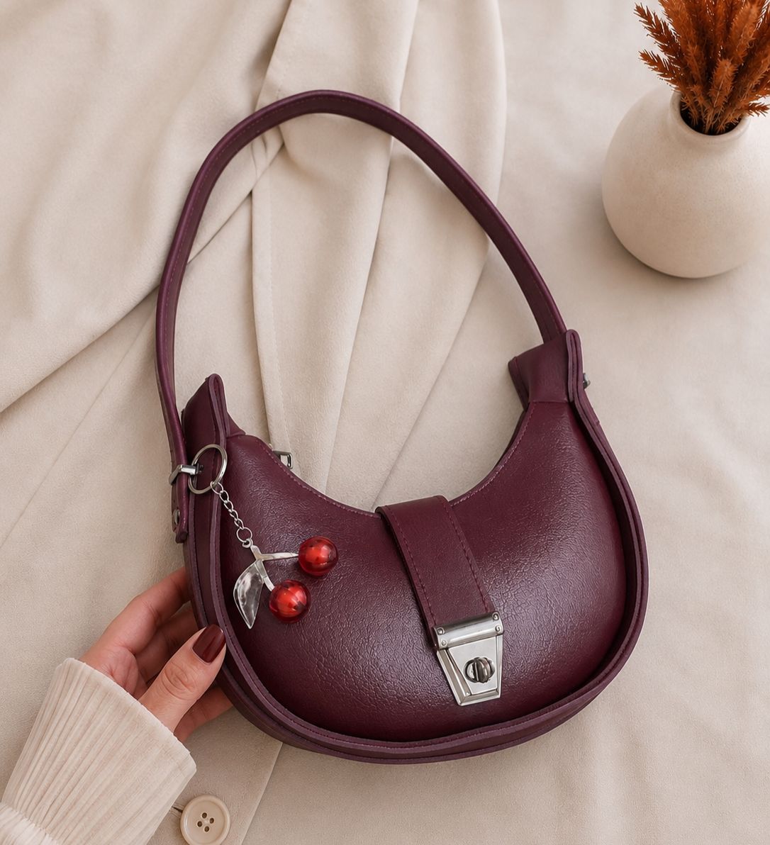 Textured hobo handbag for women