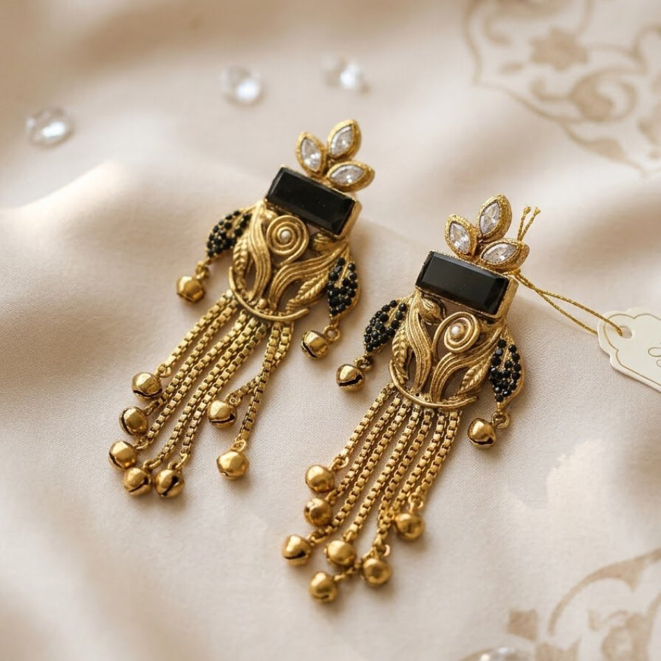 Traditional Kashmiri antique stone and ghungroo earrings by Rivaalane