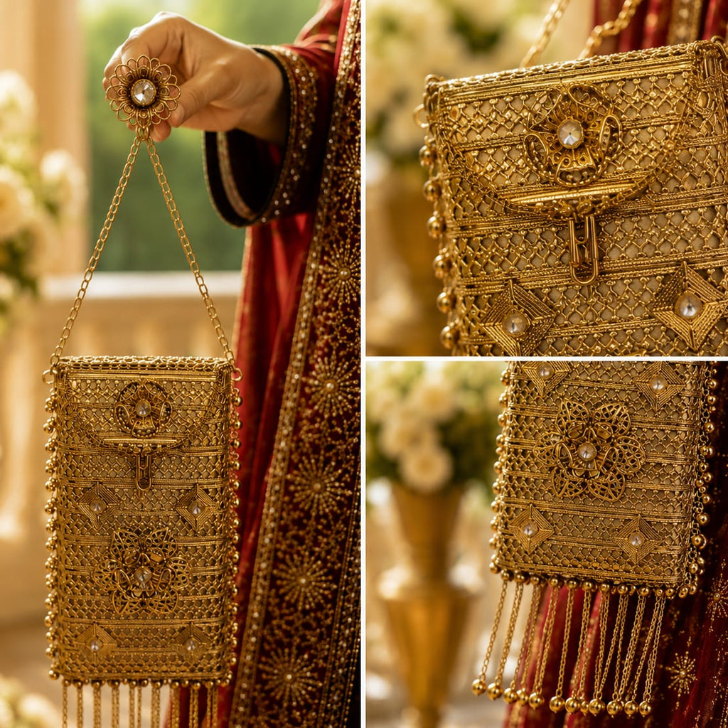 Traditional antique gold mobile clutch purse for weddings