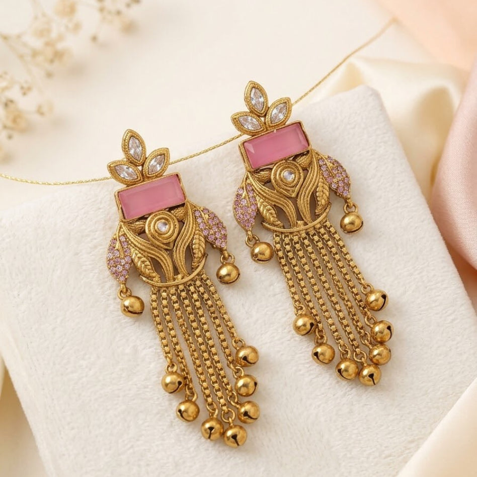 Traditional stone-detail earrings with ghungroo accents