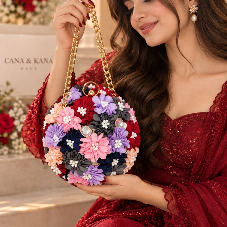 Trendy floral potli style round evening bag for women by Rivaalane