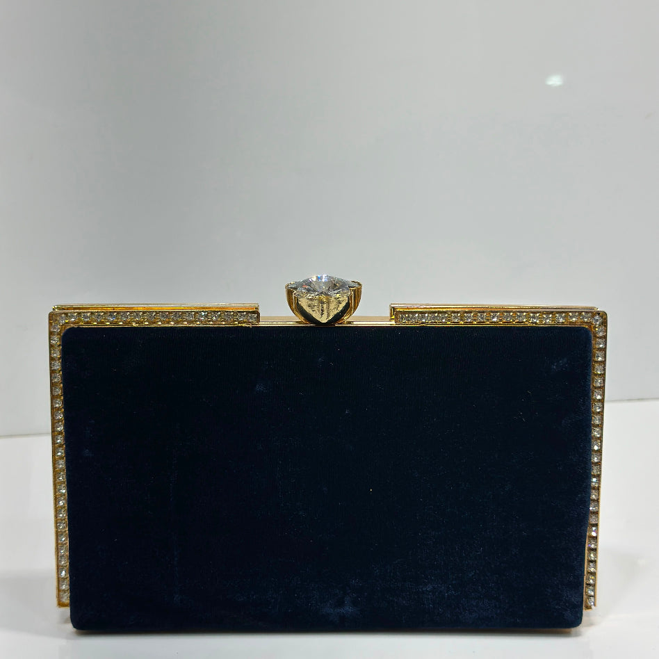 Velvet formal clutch bag with sparkling rhinestone trim
