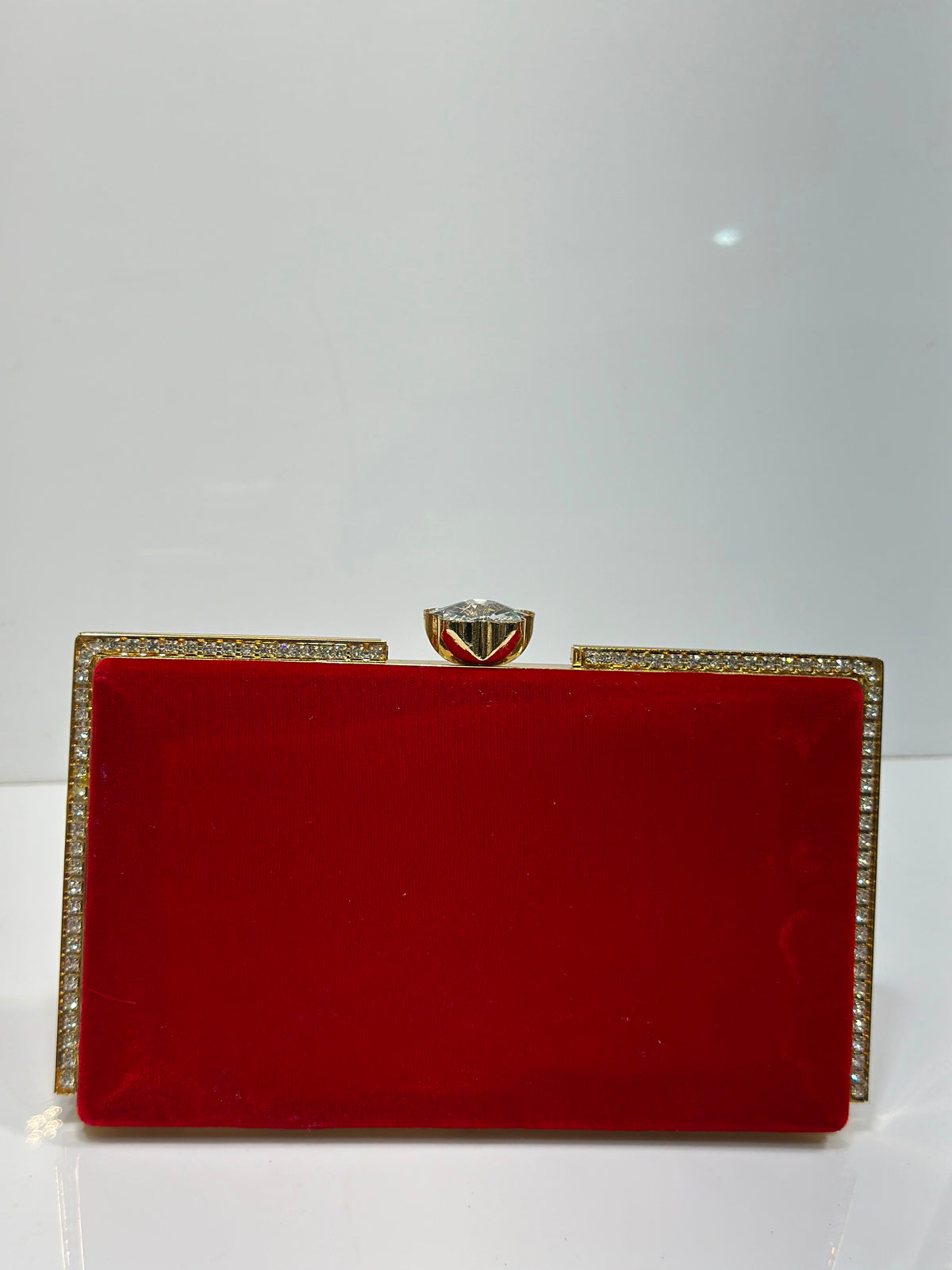 Rhinestone Trimmed Velvet Clutch Bag for Women – Elegant Formal Evening Purse