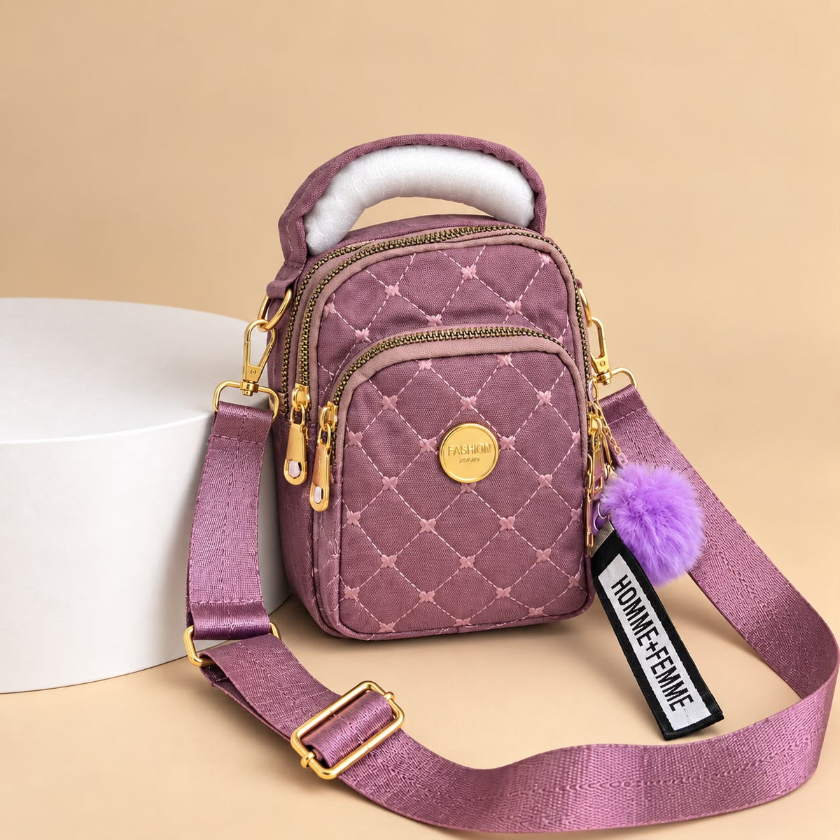 Quilted Casual Backpack with Top Handle & Gold Hardware | Rivaalane