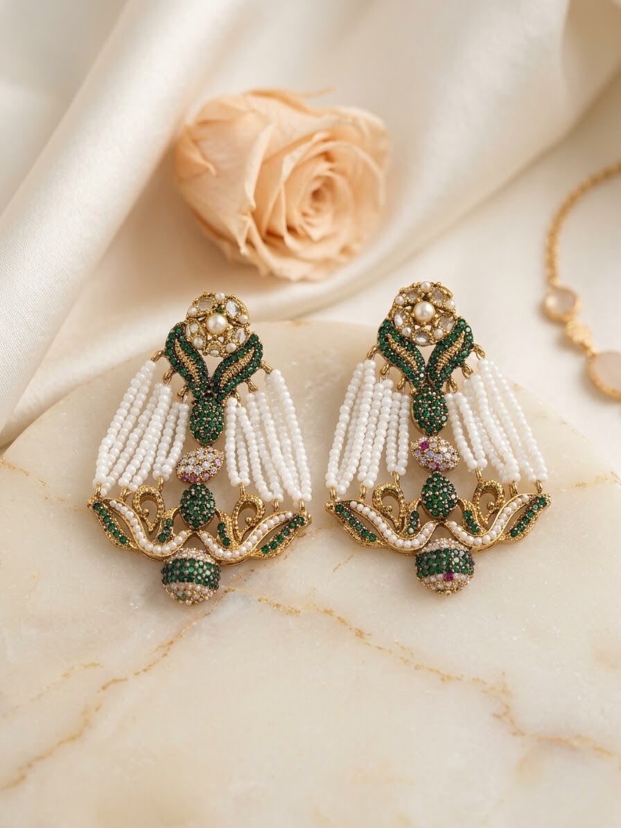 Traditional Antique Gold & Pearl Statement Earrings for Women | Rivaalane