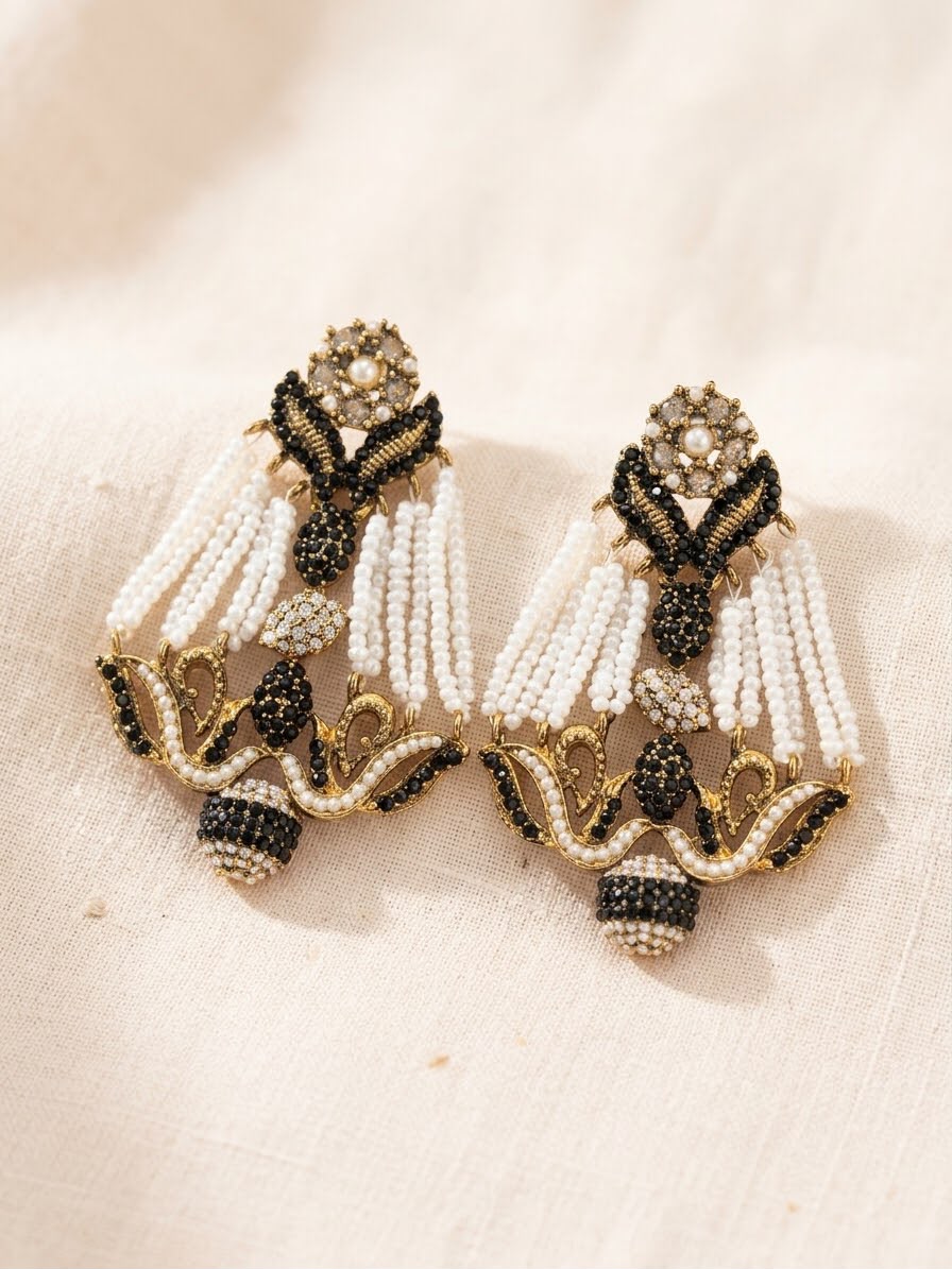 Traditional Antique Gold & Pearl Statement Earrings for Women | Rivaalane