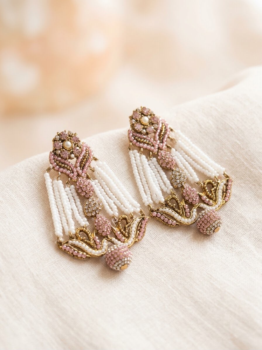 Traditional Antique Gold & Pearl Statement Earrings for Women | Rivaalane