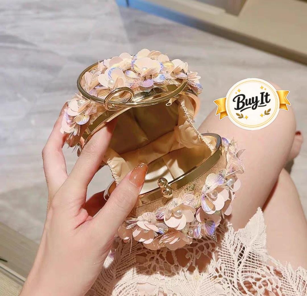 Trendy Floral Potli Style Round Evening Bag for Women | Wedding & Party Handbag